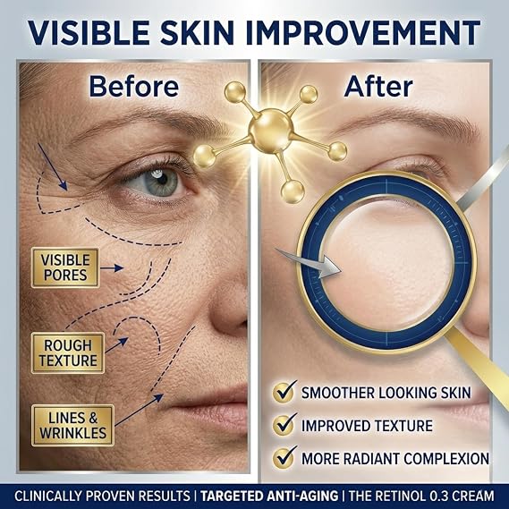 Retinol Cream for Face - 0.3% Advanced Strength Night Moisturiser with Panthenol & Vitamin E, Retinol Anti Ageing Cream to Improve Skin and Firmness, Retinol Night Cream for Smoother Looking Skin