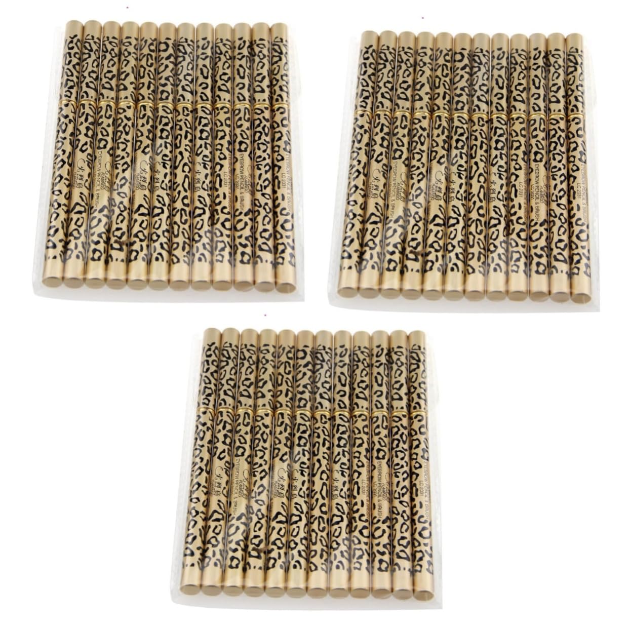 Healeved 3pezzi Matite Per Sopracciglia e Eyeliner Impermeabili Con Pennello Integrato Design a Doppia Testa Dura a Motivo Leopardo Per Trucco Professionale
