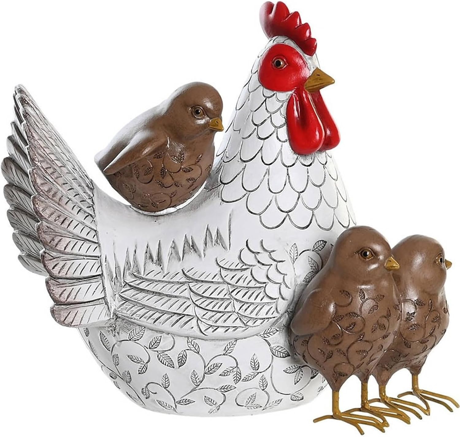 Resin Chicken Statues, Chicken Figurine Ornament Sculpture Decorations for Indoor Outdoor Porch Patio Flower Bed Home Bookshelf Lawn Backyard Landscape, 8.3" H × 8.3" L × 6.3" W