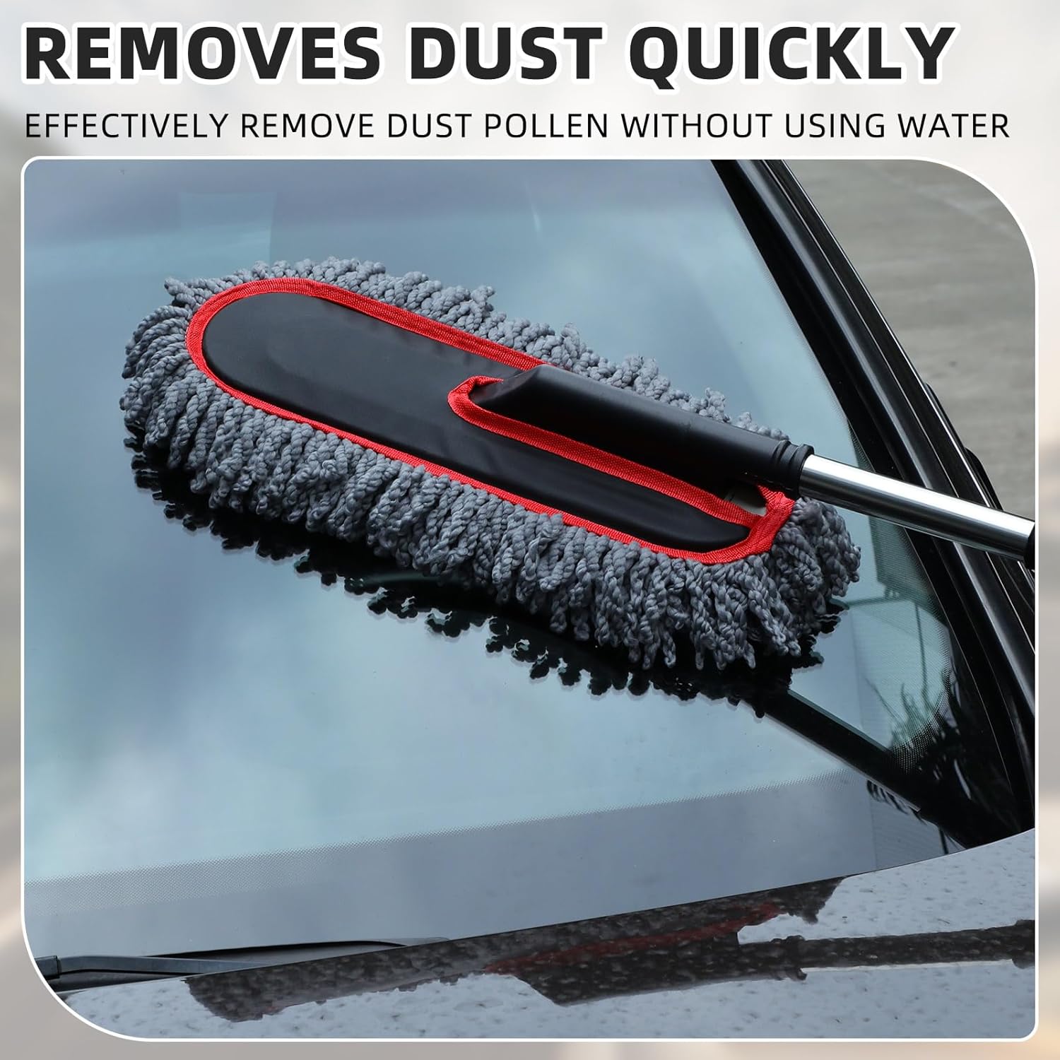 Tanlade 2 Pack Microfiber Car Duster Exterior Scratch Free with Extendable Handle Soft Car Duster Kit for Cleaning Dust Brush Set for Exterior Interior Cleaning Tools (Red Edge Gray) - Image 4