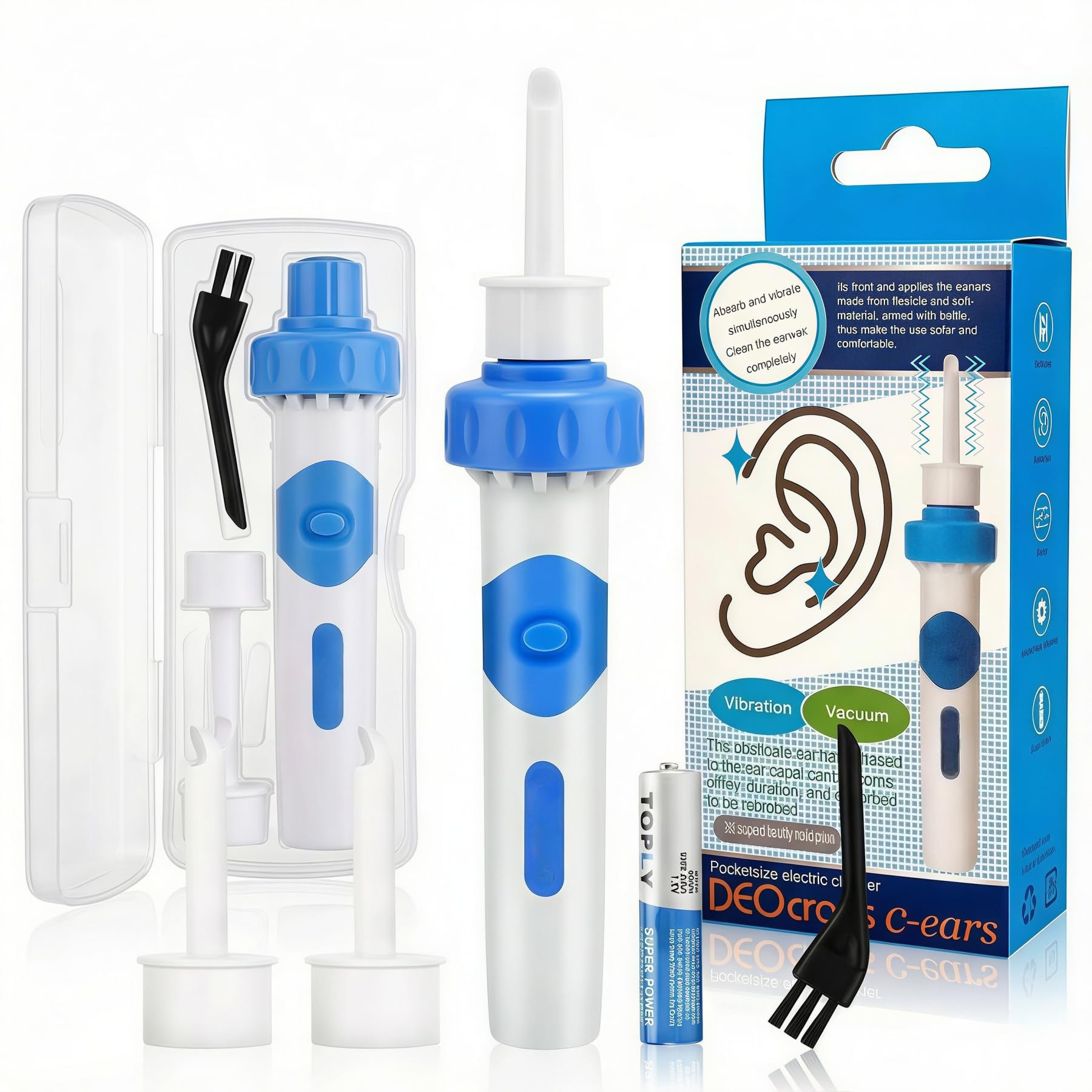Oroclear Elektrischer Ohrenschmalz-Entferner Sauger – Sanfter Ohrreiniger für Erwachsene & Kinder, 2 Hygienische Aufsätze, Wasserdicht, Mit Batterien – Sicher und Reizarm