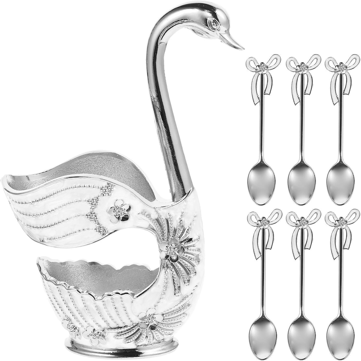 Beavorty 1set Swan Base Stand Spoon Elegant Coffee Scoop Holder and Dessert Serving Spoons Kitchen Gadget Collection for Ice Cream and Seasoning Unique Present Idea