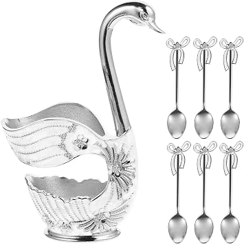 Beavorty 1set Swan Base Stand Spoon Elegant Coffee Scoop Holder and Dessert Serving Spoons Kitchen Gadget Collection for Ice Cream and Seasoning Unique Present Idea