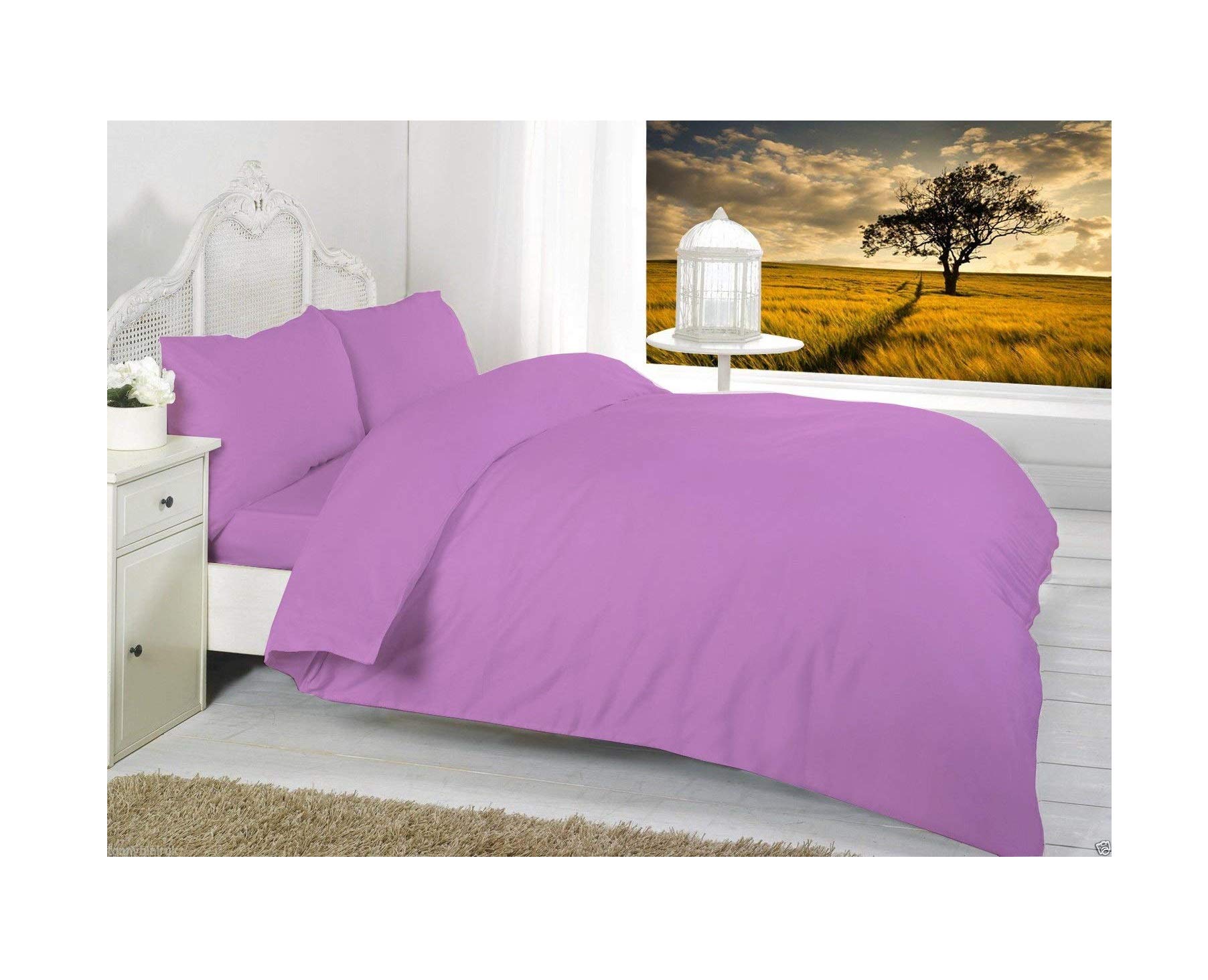 Maria Luxury Bedding & Linen Purple - Plain Dyed Luxury Bed Set Duvet Cover Set With 2 Matching Pillowcases (, Double)