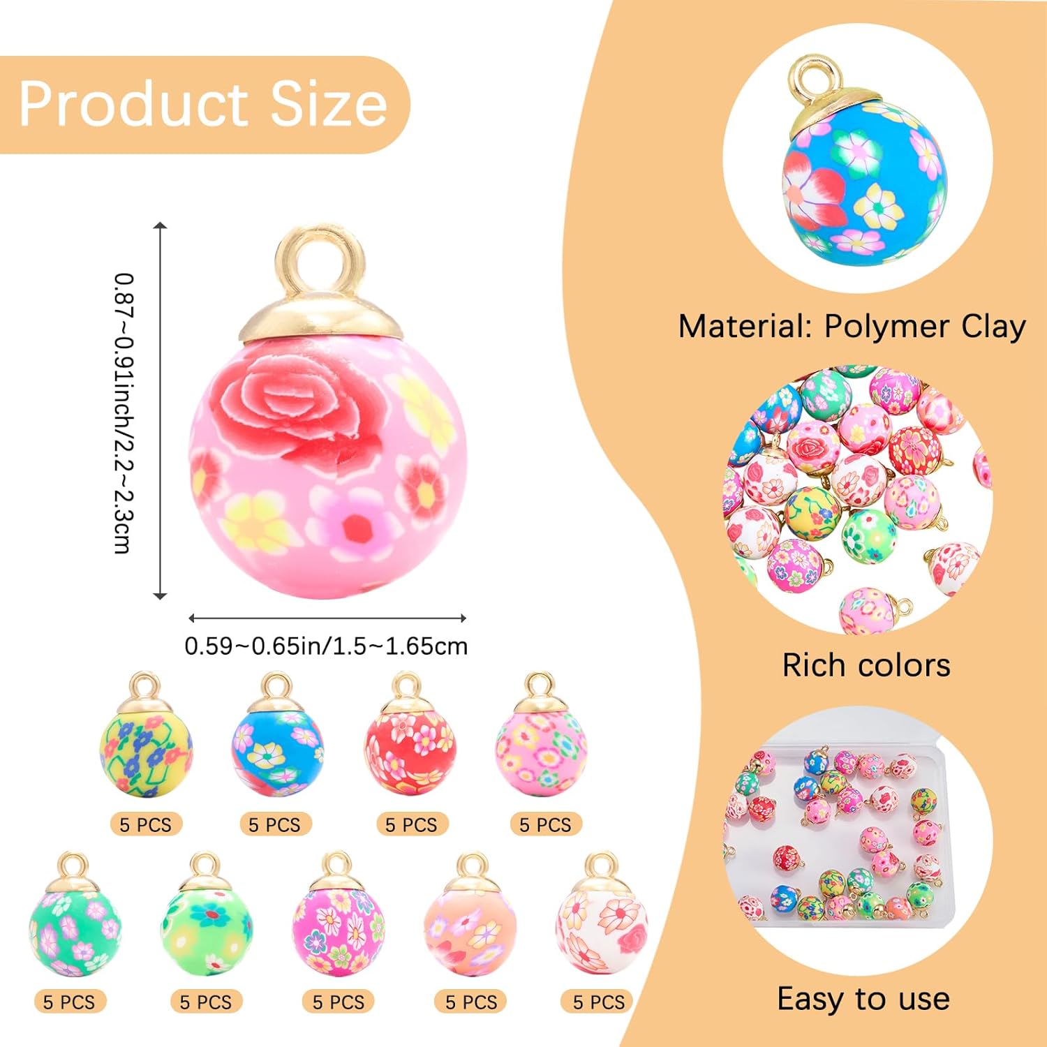 50Pcs 10 Color Clay Flower Charms for Jewelry Making Cute Bulk Spring Summer Charm Colored Floral Charms Polymer Clay Pendants for Bracelet Necklace Earring DIY Supplies - Image 2