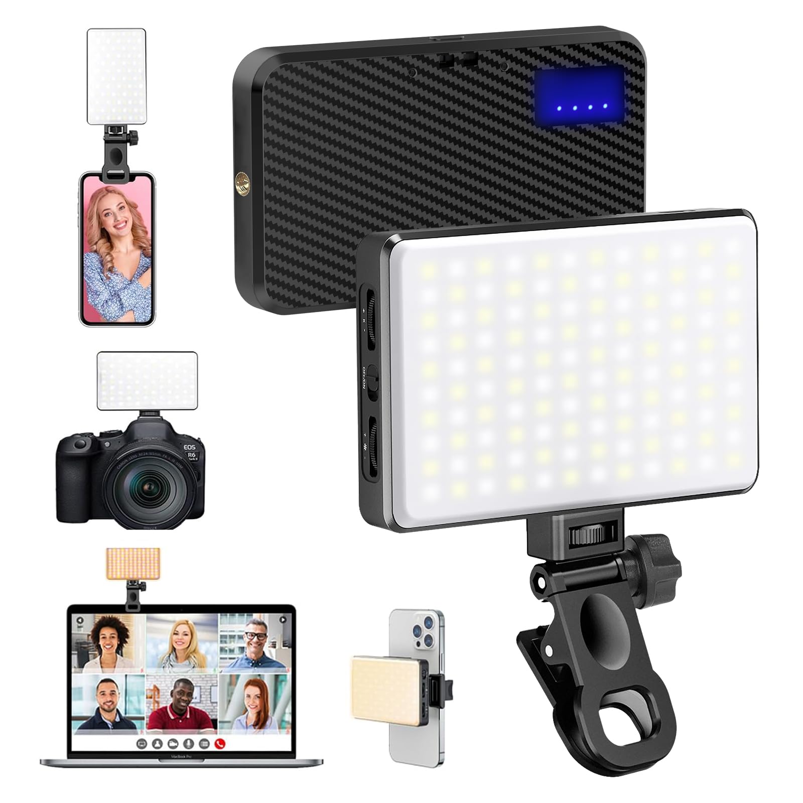 120 LED Selfie Lumière pour iPhone, 3000 mAh Rechargeable Portable Selfie Lumière avec 6 filtres de Couleur, IRC 95+ 2500K-9000K Lumière réglable pour Enregistrement vidéo