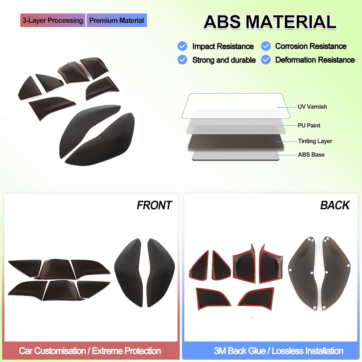 Rear Tail light Cover Trim for Tesla Model 3 2017-2023, Tail Brake Lamp Guard Housing Bezels for Tesla Model Y 2020-2024, Blackout Reverse Light Shell Shade, Rear light Accessories ABS (Front & Rear)