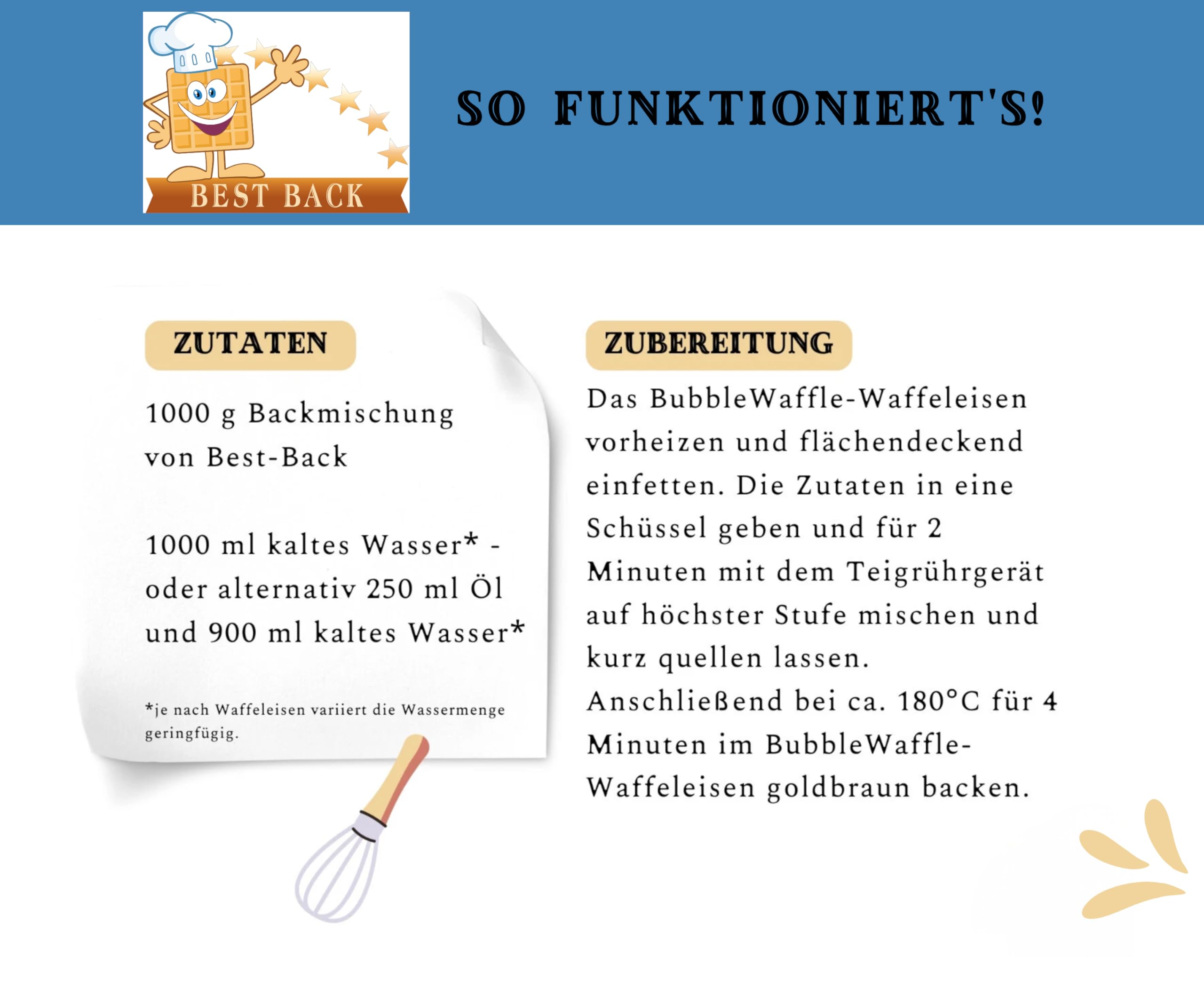 BEST BACK Bubble Waffel Backmischung 5 kg, 5er Pack (1kg)