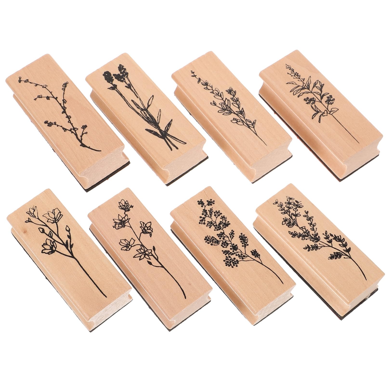 5 Sätze Hölzernes Kinderstempelset „Blumen Und Gras“ Aus Der Kollektion „Retro Siegel“ Der Serie „8 Teilig“ Namensstempel Für Kleidung Kinderbuch Tagebuchstempel 8 Stück * 5