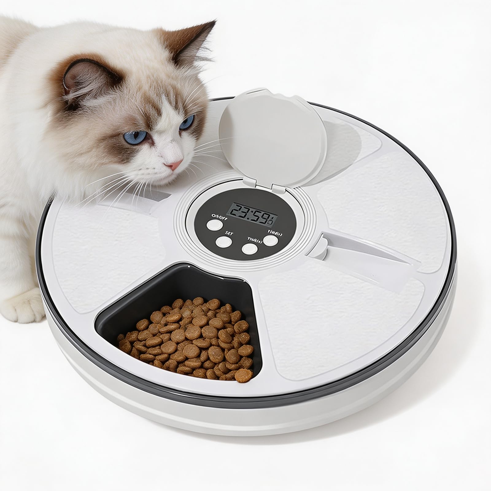 Futterautomat Katze, Automatischer Futterautomat, Futterspender Nassfutter Automat mit 6 Mahlzeiten, Automatische Katzenzufuhr für Nassfutter, Katzenfutter Automat Für Katzen und Kleine Hunde