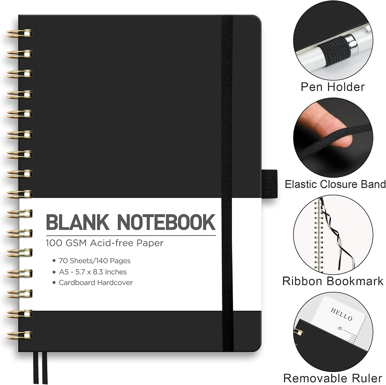 RETTACY Blank Journal Notebook, 140 Pages, A5 Medium Size (5.7'' x 8.3'') image 3