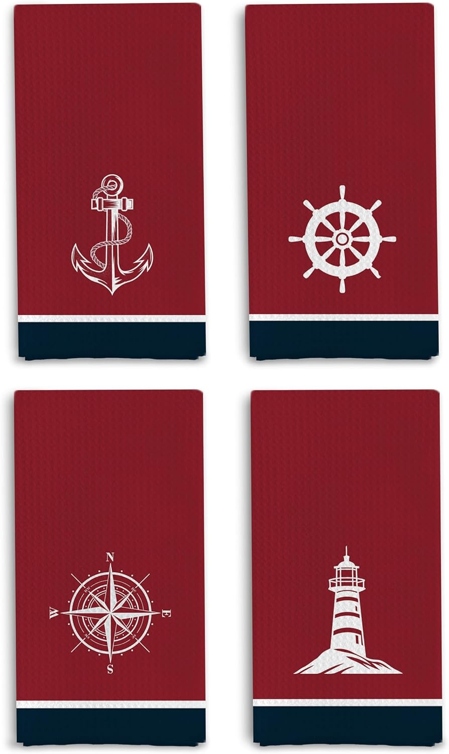 Qpenm Funny Nautical Kitchen Towels - "Time To Get Nauti" Waffle Weave, 16x24 Inches, Set Of 1 - View #11