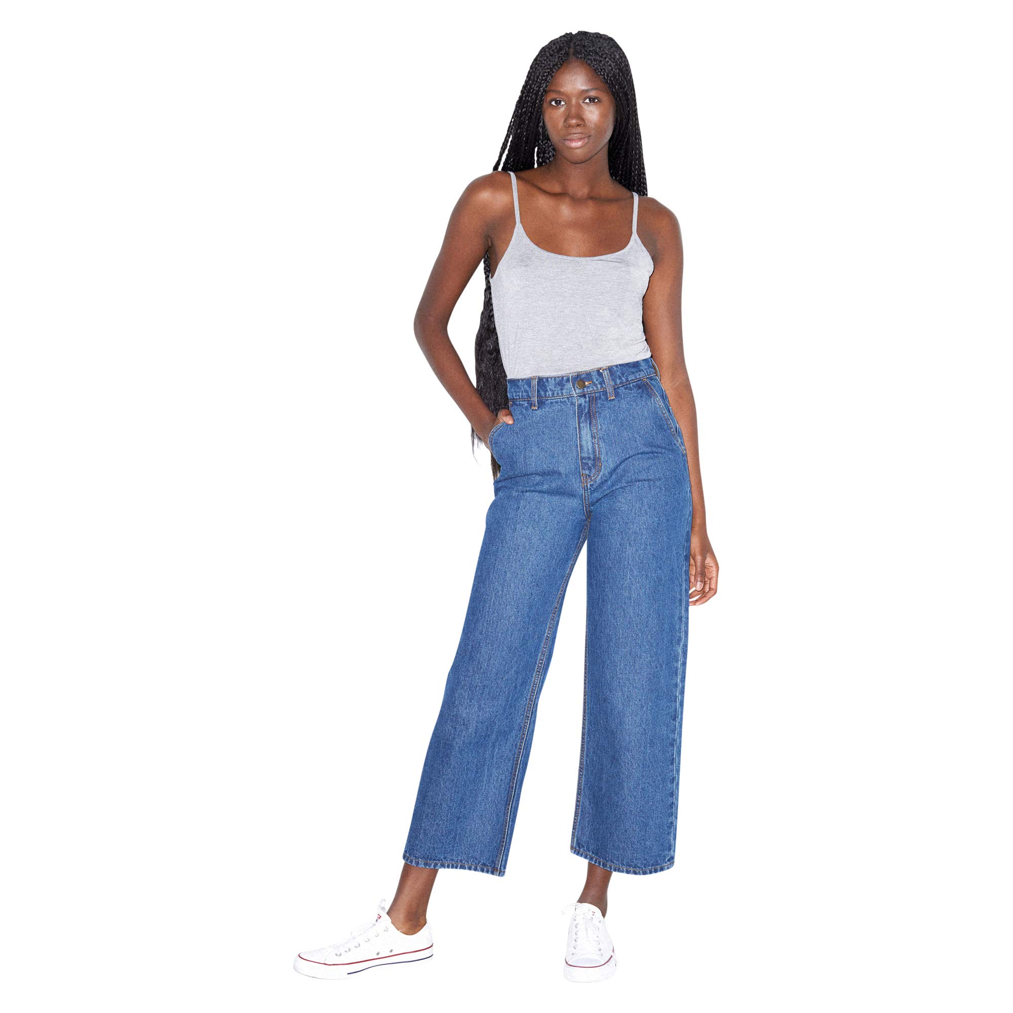 American Apparel Jeans Crop Gamba Larga, Lavaggio Medio, 29W x 27L Donna