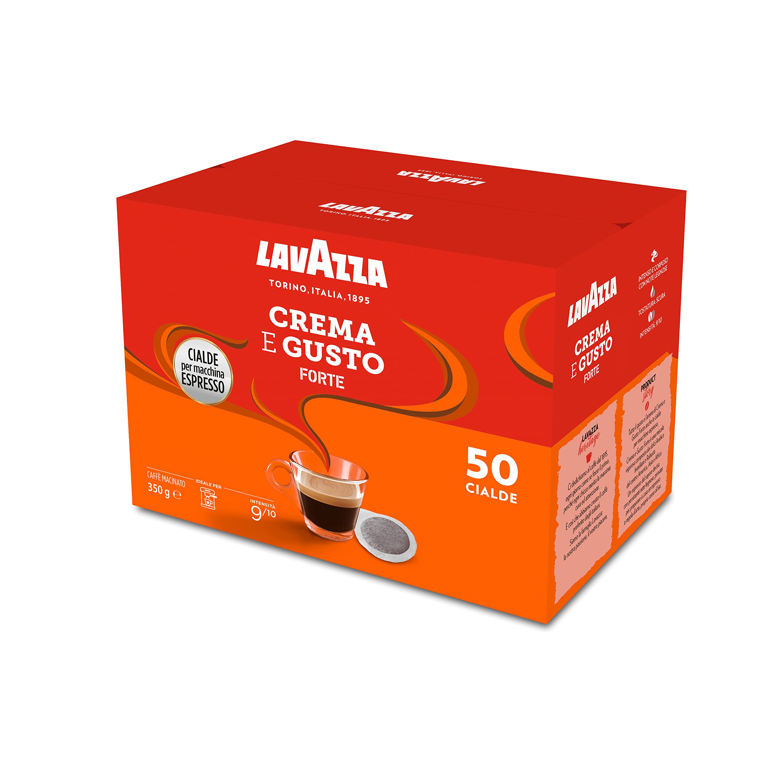 Lavazza, Cápsulas de café crema y sabor fuerte, café en monodosis, 4 paquetes de 50 monodosis, para un expreso fuerte y completo, con notas aromáticas de madera y tabaco, arábica y robusta, intensidad