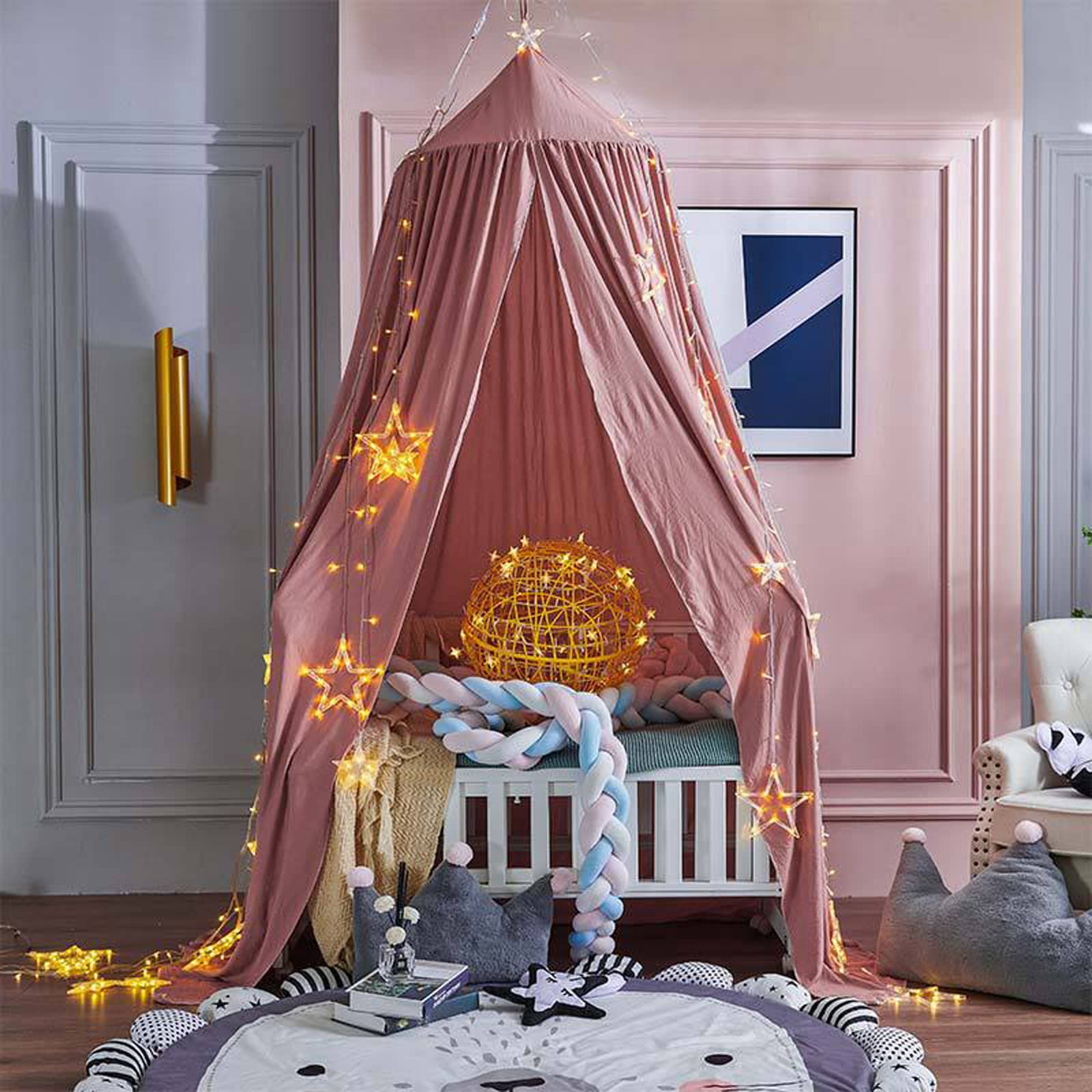 Koomuao Ciels de Lit pour Enfant, Baldaquin Lit Tente Gamins Dôme Maison de Jeux Moustiquaire Pour Lit Décoration de Chambre, Hauteur 250cm (Rose)
