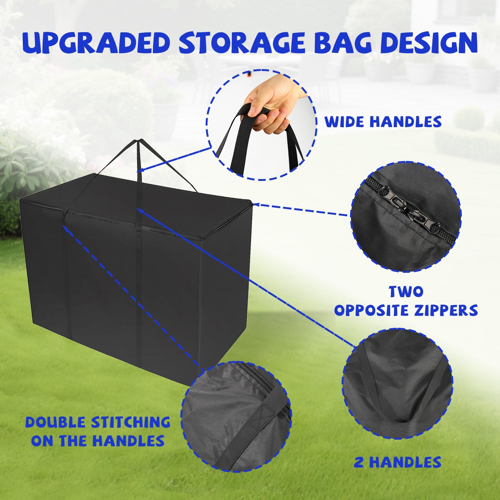 Sac de Rangement Château Gonflable, 111x48x71cm Grand Durable Sac de Rangement avec Poignées Idéal pour Ranger Château Gonflable Jouets Tente (Noir)