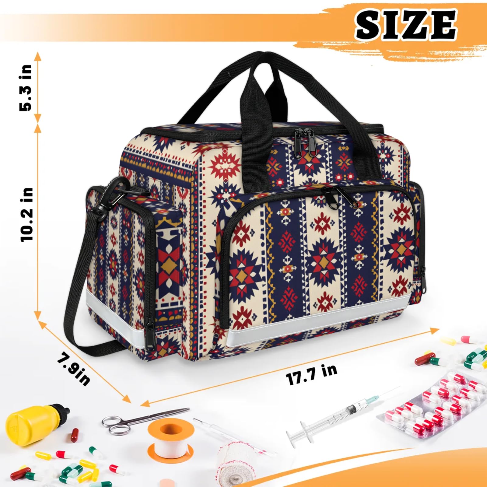 GzLeyigou First Aid Bags Empty, Traditional Purple Aztec Emergency Bag First Aid Kit Multiple Compartment Kit Carrier On Call Trauma Bag For Paramedics Emergency Medical Supplies Kit