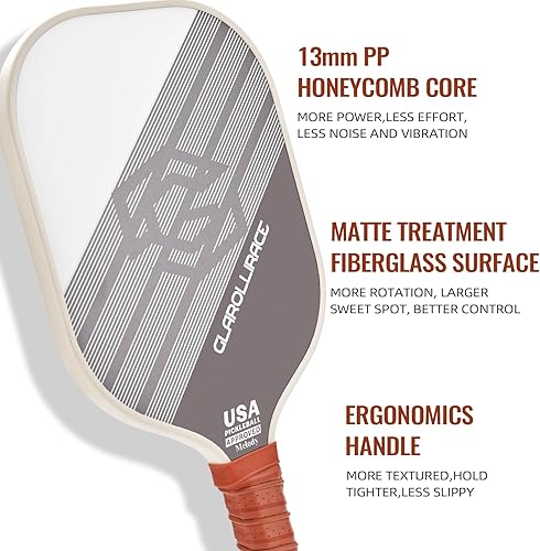 Miniatura 4 de Juego de 2 palas de pickleball  4 raquetas de pickleball aprobadas por USAPA, fibra de vidrio  Superficie de fibra de carbono y núcleo de panal de
