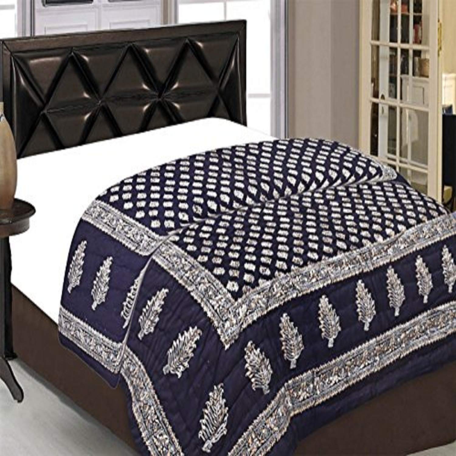 SVT Traditional Famous Rajasthani Print Jaipuri Beautiful Floral Print in Blue Jaipuri Rajai/Razai/Quilt Single/Single Bed Quilt/Comforter/AC Quilt/AC Comforter-image-7