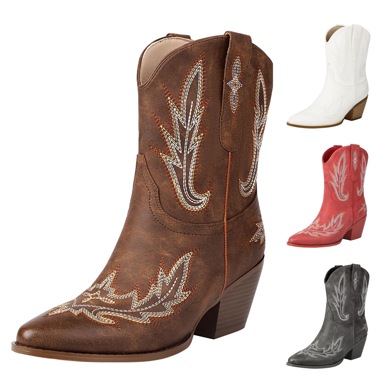 HOOUDO Botas Cowboy Mujer,Botas de Invierno Mujer,Elegantes Cómoda Campera Botines Mujers Media Botines Mujers Invierno en Piel con Tacon Casual o de Fiesta