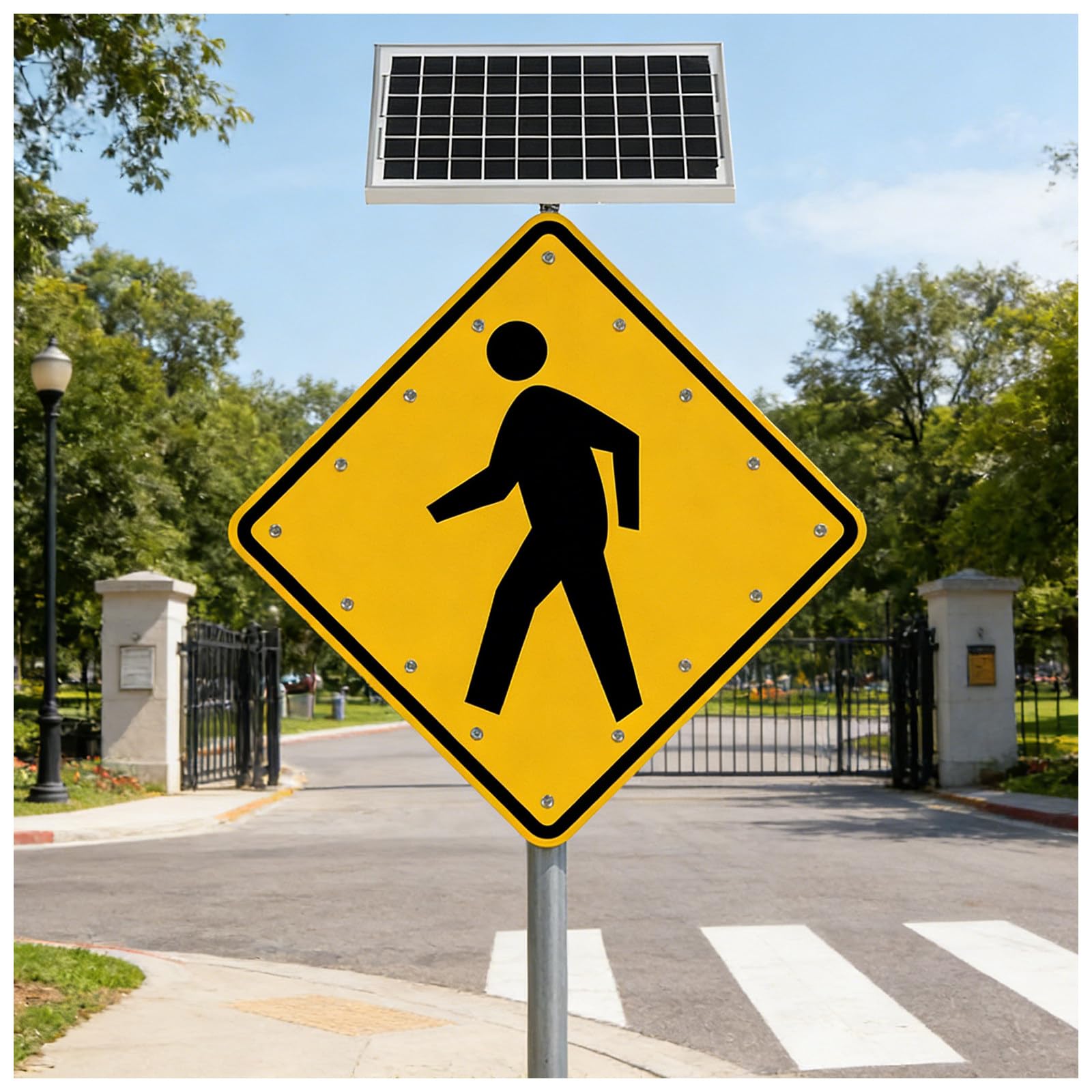 Cartel Solar LED para Paso de Peatones con Luz Intermitente, 24"x24" 30"x30" Alta Visibilidad, IP65 Aluminio Resistente para Calle y Aparcamiento 30in