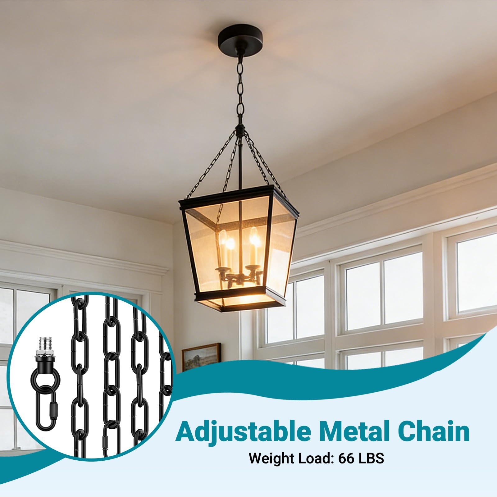 garini 10 Feet Industrial Black Light Fixture Chain, Adjustable Metal Pendant Chandelier Chain Extension with Detachable Link, Maximum Load is 66 Pounds — Amazon image 3