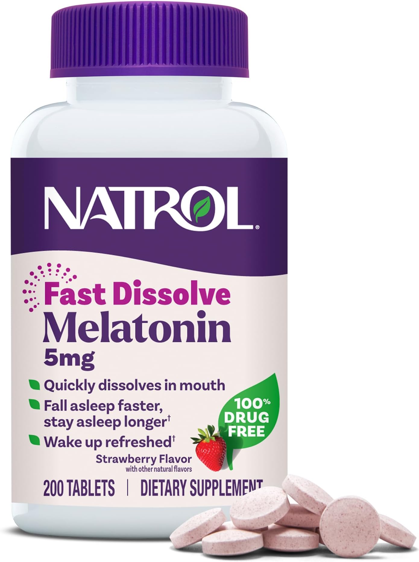 Melatonin 5mg Fast Dissolve Tablets, Sleep Support Supplements for Adults, Strawberry Flavor, 200 Tablets, Up to 200 Day Supply