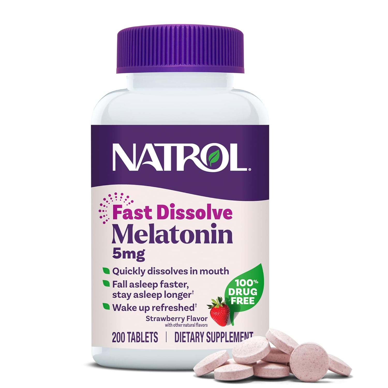 Natrol Melatonin 5mg Fast Dissolve Tablets Sleep Support Supplements for Adults Strawberry Flavor 200 Tablets Up to 200