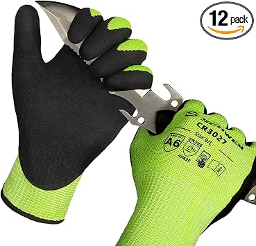 قفازات شوير المقاومة للقطع 12 زوجًا ANSI A6/A7 أرسل قفاز عمل مقاوم للقطع عشوائيًا CR3027، قفازات عمل تعمل باللمس تستخدم في النجارة وقطع الزجاج والمستودعات والبناء، مقاس كبير