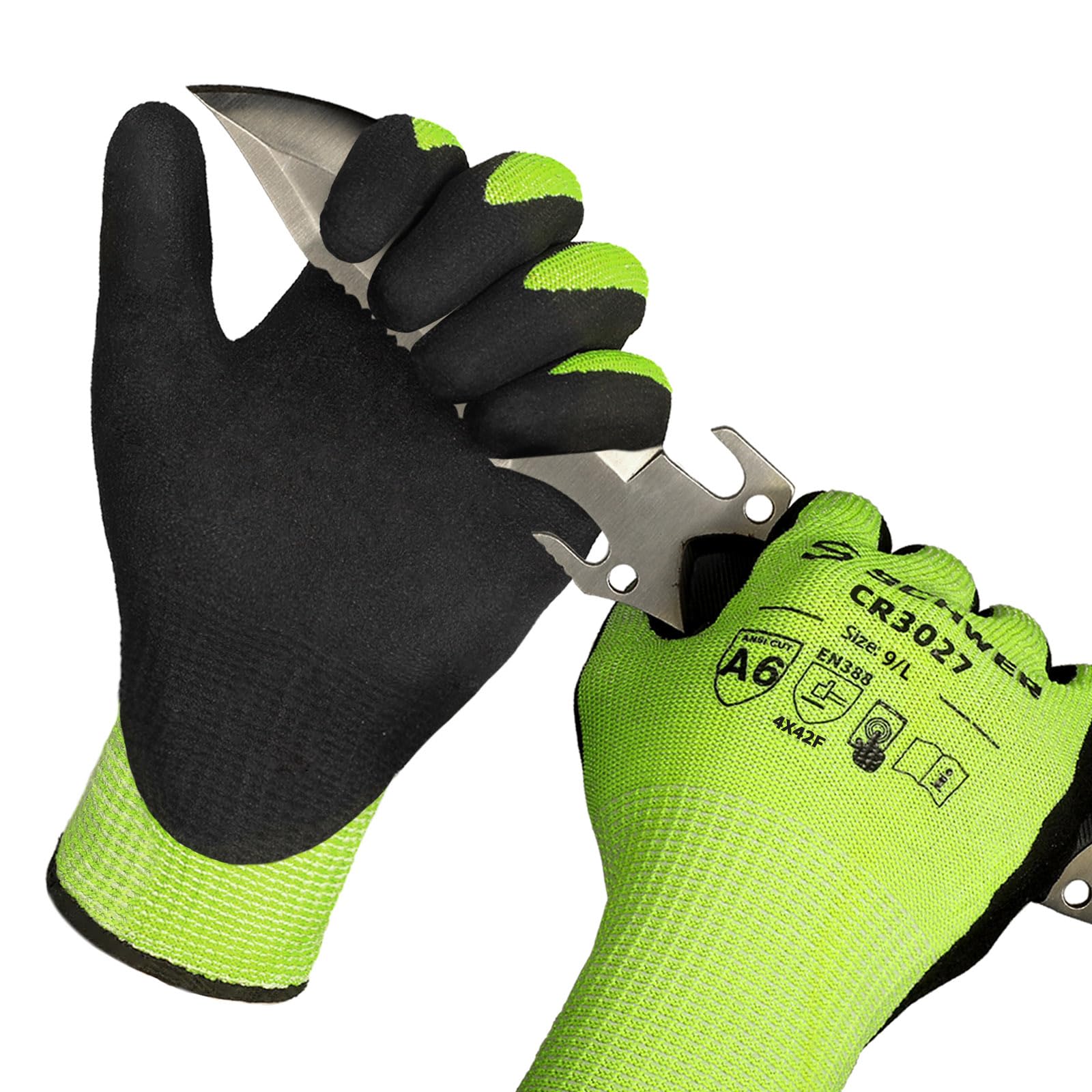 Schwer 2 Pairs Cut Resistant Gloves ANSI A6 Cut Proof Work Gloves, Touchscreen, for Men and Women Used for Woodworking, Glass Cutting, Construction, Cargo Handling, Car Repair（L）