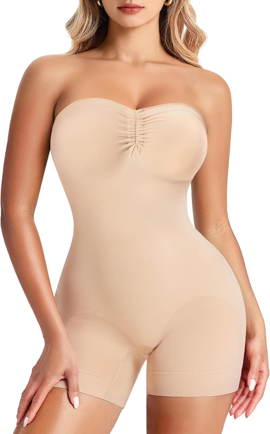 Nebility Strapless Shapewear for Women Tummy Control Shapewear Bodysuits Full Body Shaper with Adjustable Bow & Halter Neck