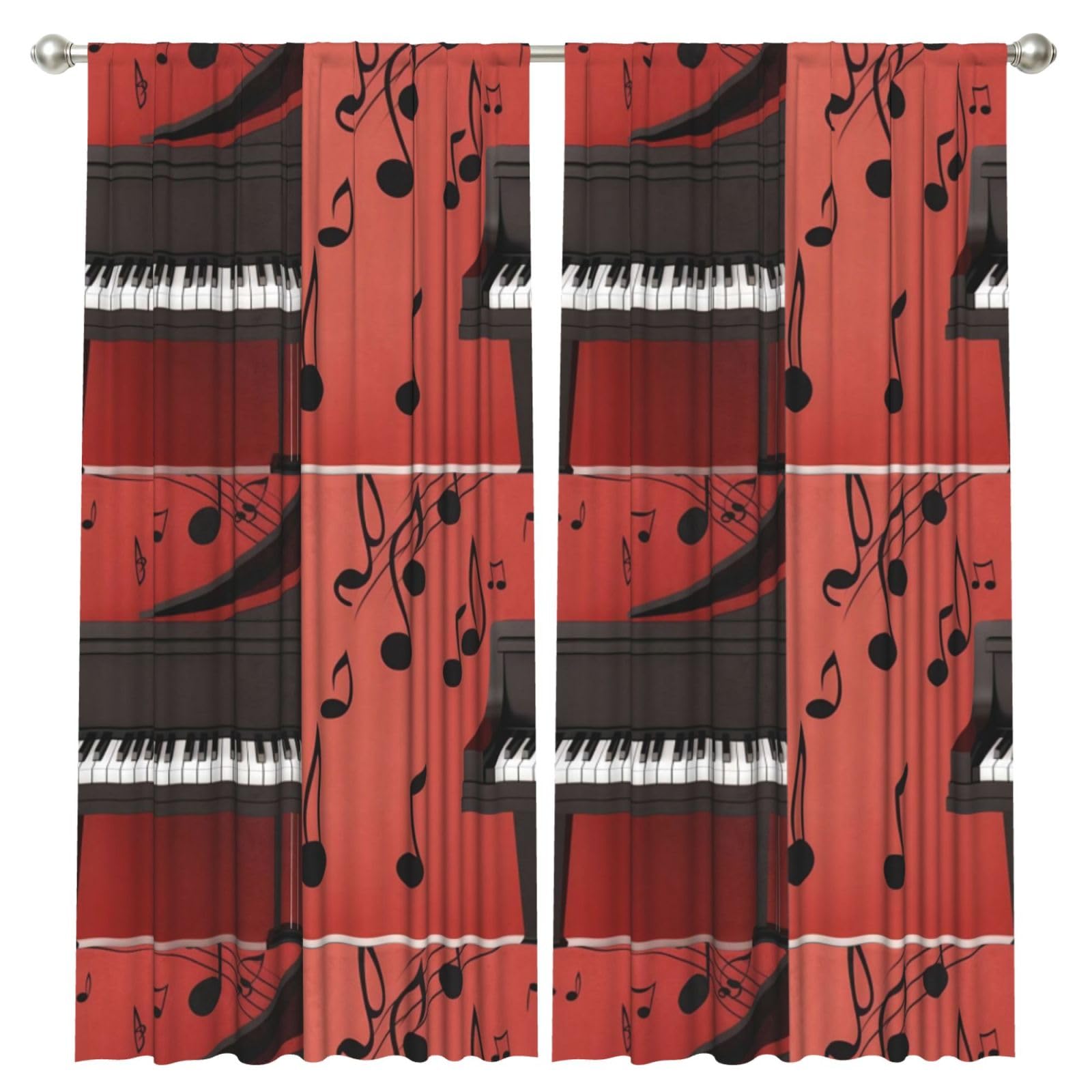 InOmak Music Note Piano Printed, 2 Panels Window Curtains 52 x 84 Inch Blackout Curtains for Living Room Bedroom