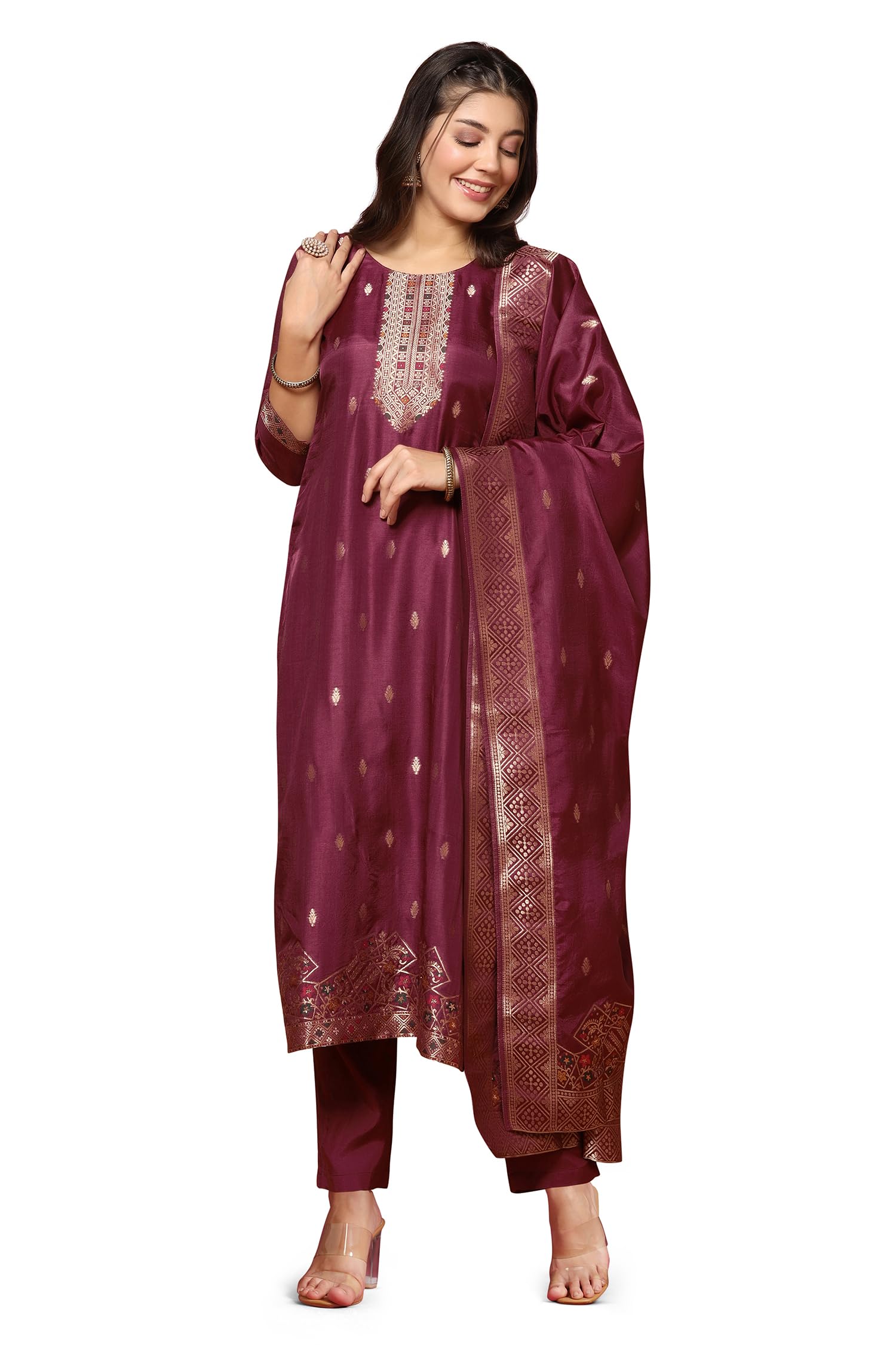Jwalin Women's Jacquard Suit Set With Dupatta