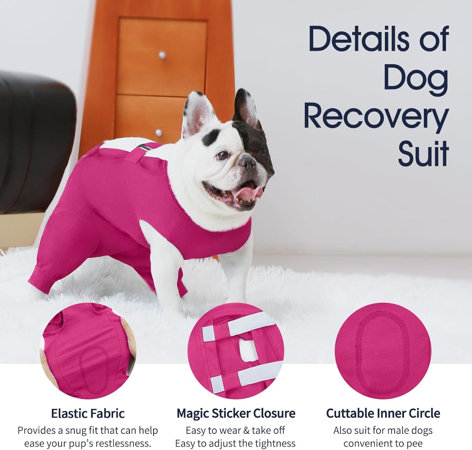 IECOii Dog Surgical Recovery Suit Male Female,Breathable Dog Bodysuit Dog Cone Alternative After Surgery with Pee Hole,Soft Dog Onesie for Spay Neuter Surgery Recovery Prevent Licking,XXXL-Rosered