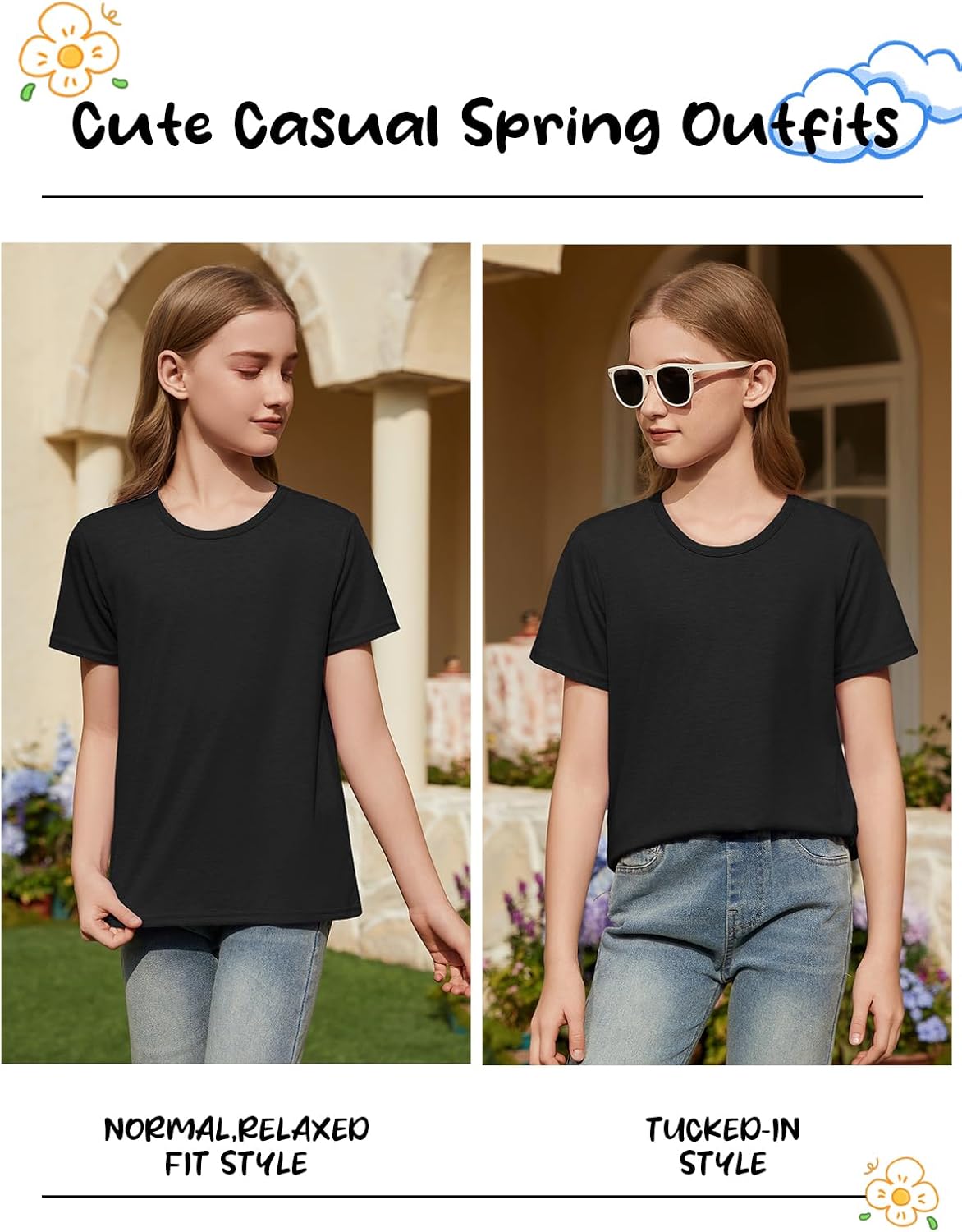 ZDC Girls Short Sleeve T Shirts Kids Crewneck Summer Tops Basic Tees 5-14 Years - Image 4