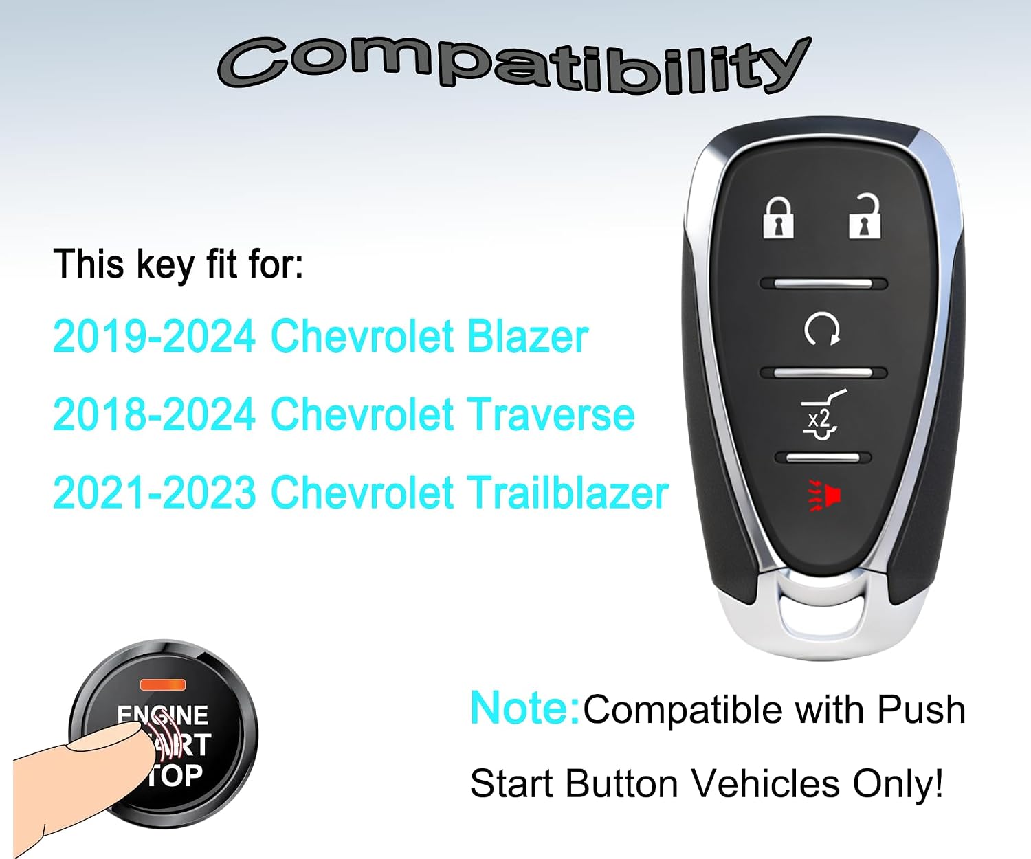 Smart Key for Chevrolet Traverse 2018-2024, YIKEBALOG Keyless Entry Proximity Remote Control Key Fob Compatible with Chevrolet Blazer 2019-2024 HYQ4EA/HYQ4ES 13506669 433MHz