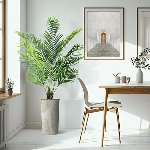 Miniatura 6 de Árbol artificial en maceta de diseño opcional, palmera tropical areca falsa de seda para decoración del hogar en interiores y exteriores, altura