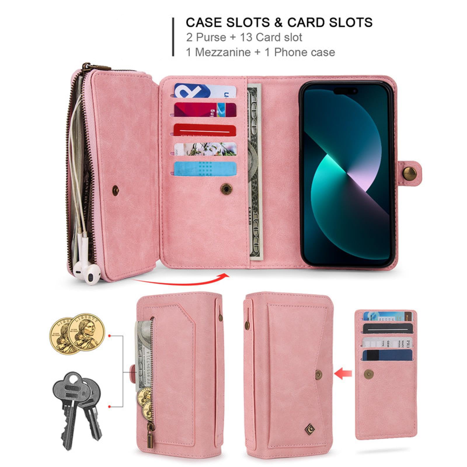 Für iPhone SE 2020 (2022) Magnetische Leder-Geldbörse mit Reißverschluss und Kartenhalter, Handschlaufe, Klapphülle (Für iPhone SE 2020 (2022)/Dunkelbraun)