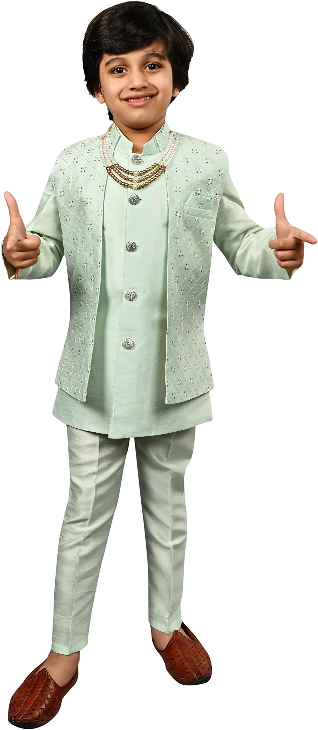 AHHAAAAKids Ethnic Silk Blend Indo-Western Sherwani Set For Boys 504MF