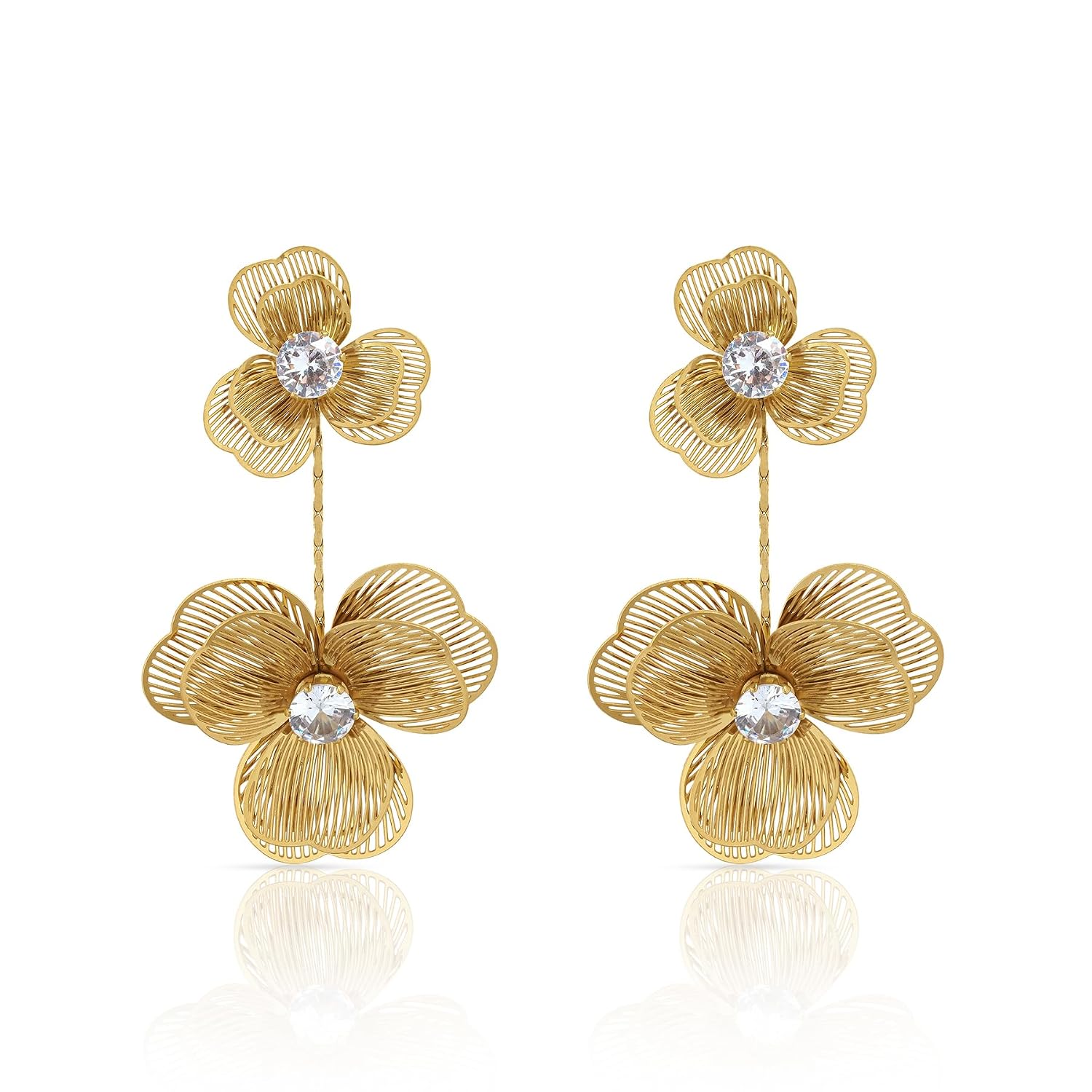 Swashaa Liressa Flower 18K Gold Plated Drop Earrings for Women – Stainless Steel Floral Jewellery | Elegant Daily Wear & Earrings | Skin Friendly & Tarnish Resistant Gift for Women