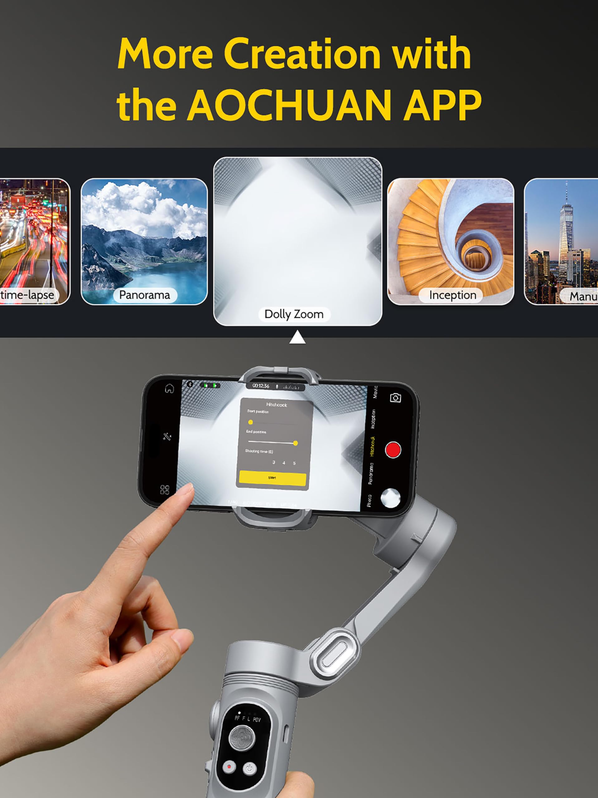 AOCHUAN Gimbal-Stabilisator für Smartphone,3-Achsen-Gimbal Anti-Shake für iPhone 16/15 Pro Android mit integriertem LED-Licht,1/4-Zoll-Gewinde,tragbarer Telefonhalter für TikTok-Smart X Grau
