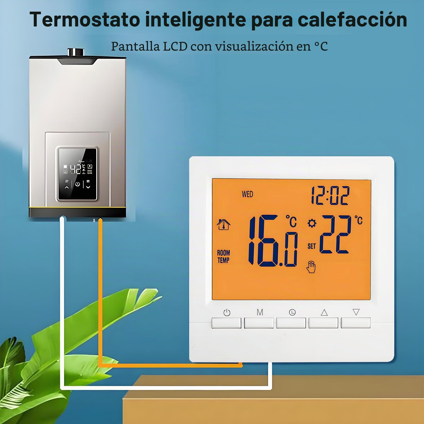 Termostato inteligente programable, termostato montado en la pared, calderas de gas, controlador de temperatura de calefacción con pantalla LCD grande, sin WiFi