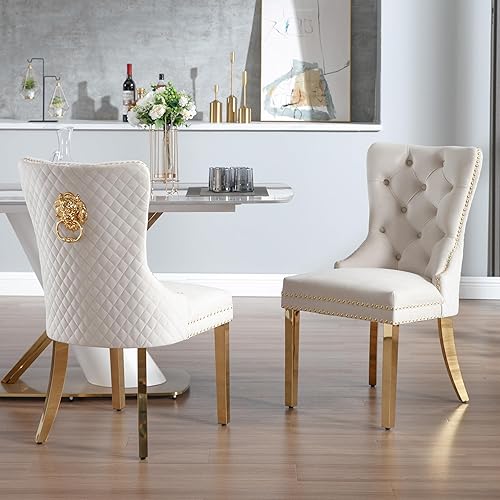 Miniatura 2 de Sillas de Comedor de Terciopelo Juego de 4, Colección Nikki Sillas de Comedor con Patas de Acero Inoxidable Dorado y Anillo Tirador de Cabeza de