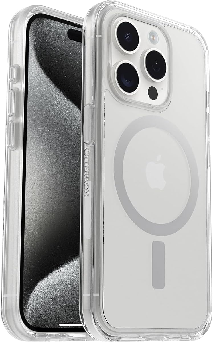 OtterBox iPhone 15 Pro (Only) Symmetry Series Clear Case - (Clear), Snaps to MagSafe, Ultra-Sleek, Raised Edges Protect Camera & Screen