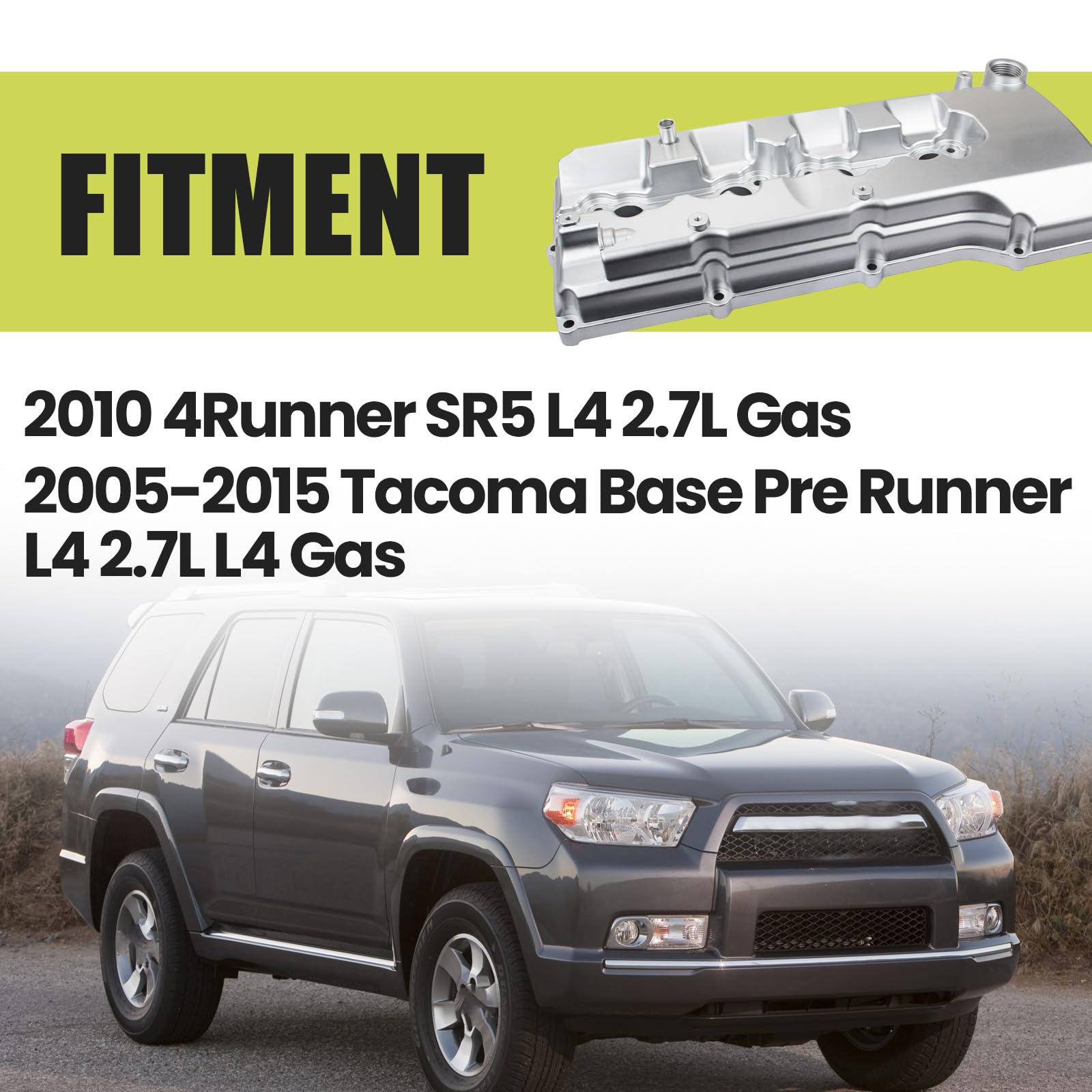 Upgraded Aluminum Valve Cover With Gasket – Fits Toyota Tacoma 2.7L 2005-2015, Silver