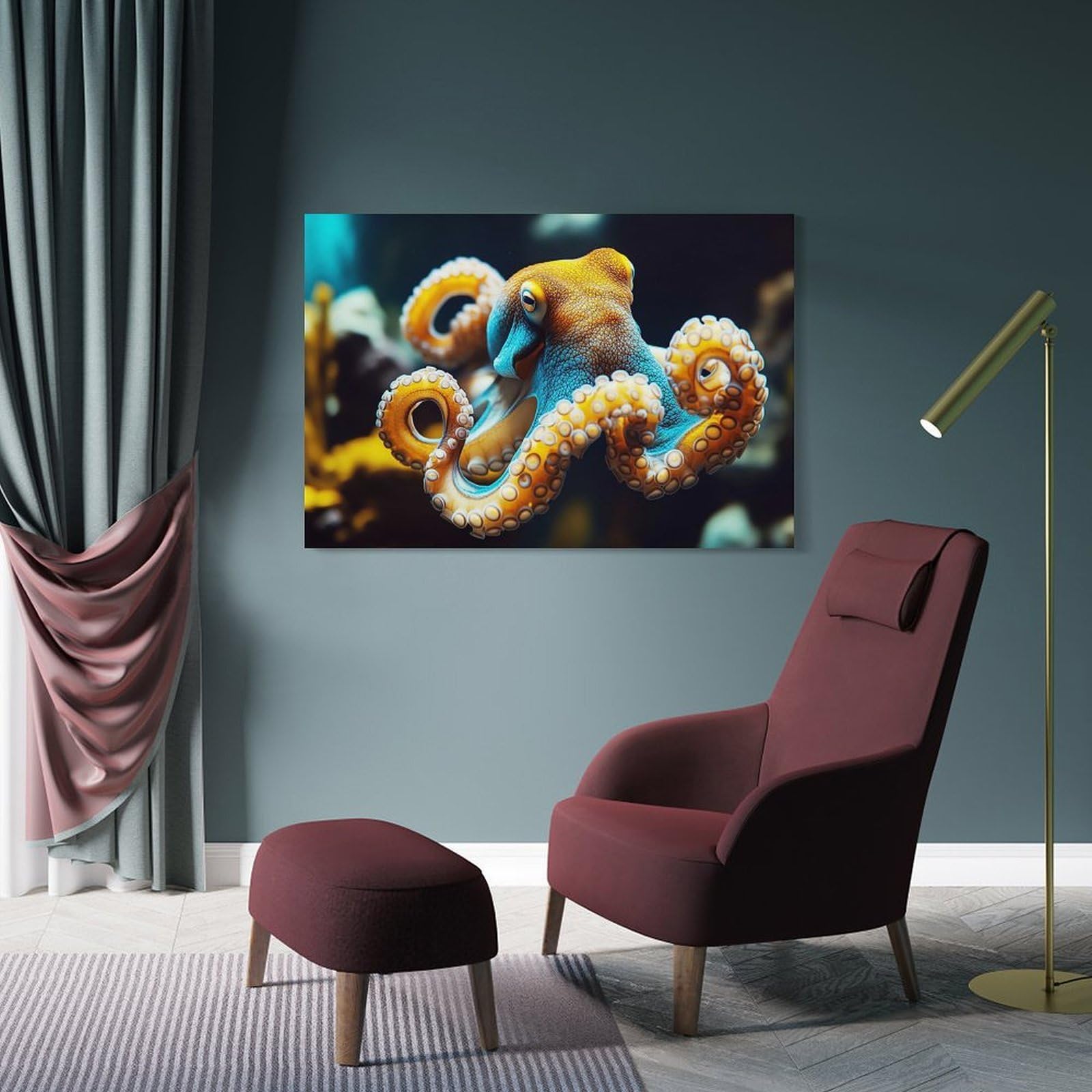 Junmoney Wall Picture Print Colorful Octopus in The Deep Sea, 20x30inch(50x75cm), for Living Room, Bedroom, Office Or Hallway, A Flexible Wall Accent for Shared Spaces