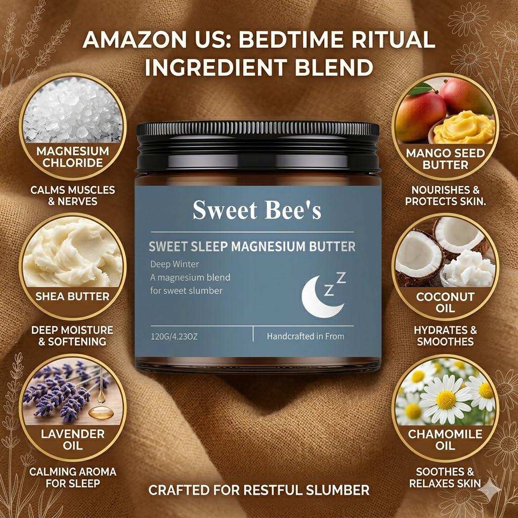 Sweet Bee's Official Sleep Magnesium Butter,Soft Spring Magnesium Cream with Shea & Mango Butter, Arnica & Essential Oils, Nighttime Magnesium Lotion for Leg, Foot, Original Lavender 4oz