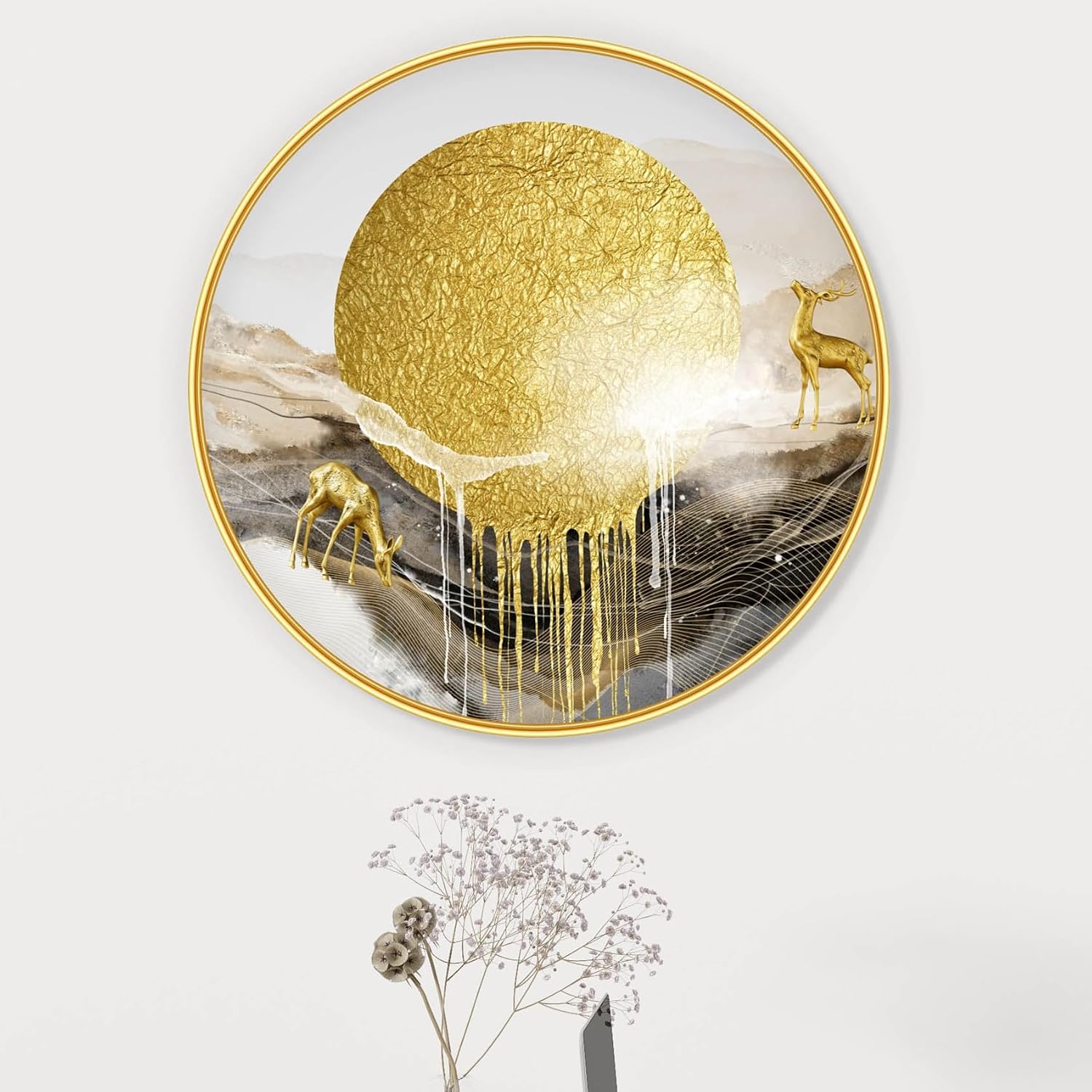 Livin'luxe paintings Abstract modern art Premium Sparkle lamination Golden Slim Frame 40 cm x 40 cm Large Size, For Home/Office/Hotel painting GRM-52