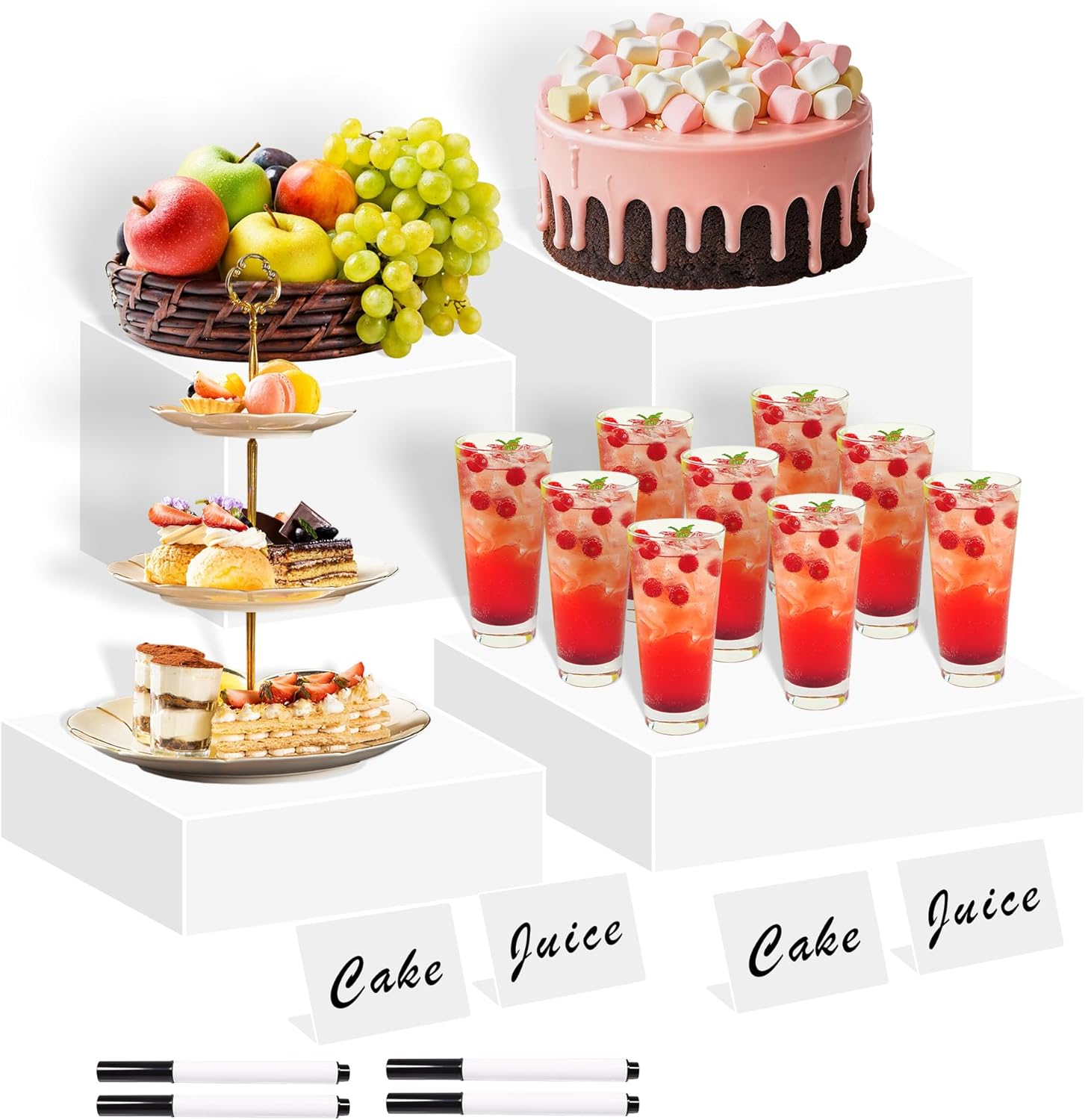 frtzal 6PCS Food Risers for Buffet Table Display Stand for Catering Dessert Matte black Cube Boxes Nesting Risers with Hollow Bottoms (Transparent, S-5,6,6.8,7,7.5,8)