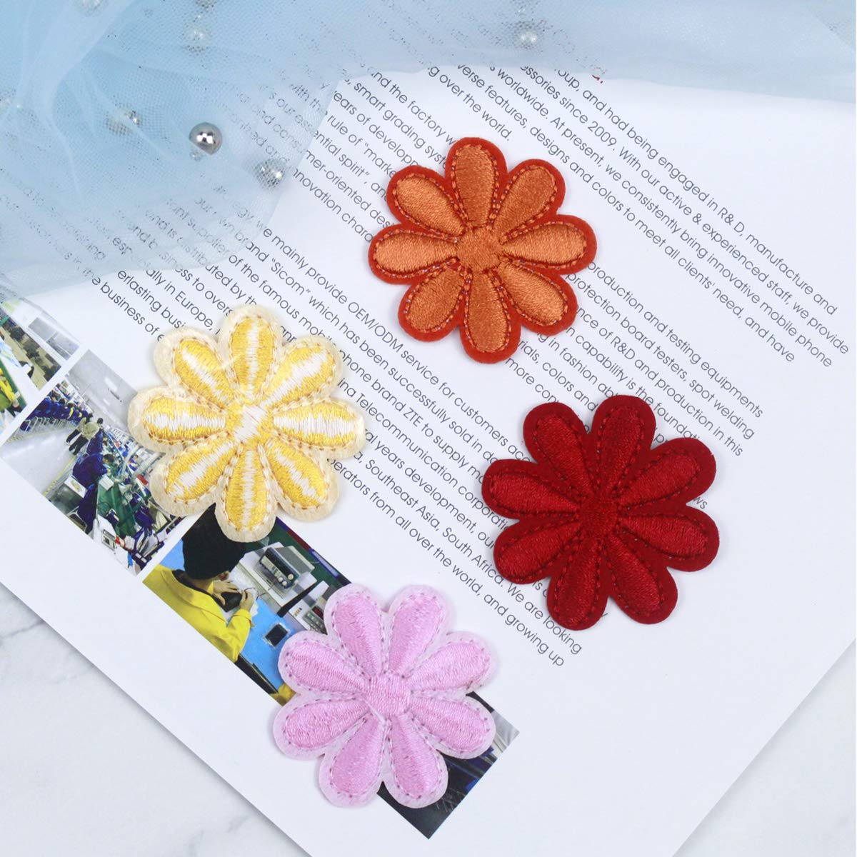 40 Patchs Thermocollants Fleur Marguerite - Broderie Blanche, Pour Décorer Ou Réparer Vêtements, Jeans, Sacs (tissu Non Tissé)